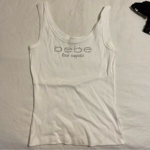 Bebe Las Vegas Rhinestone Tank Top White